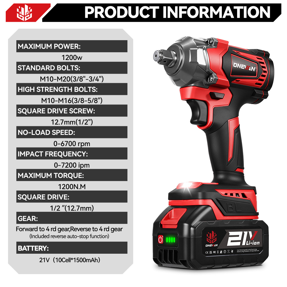 ONEVAN 1200N.M bezszczotkowy e – Power Tools Cordless recenzja i cena